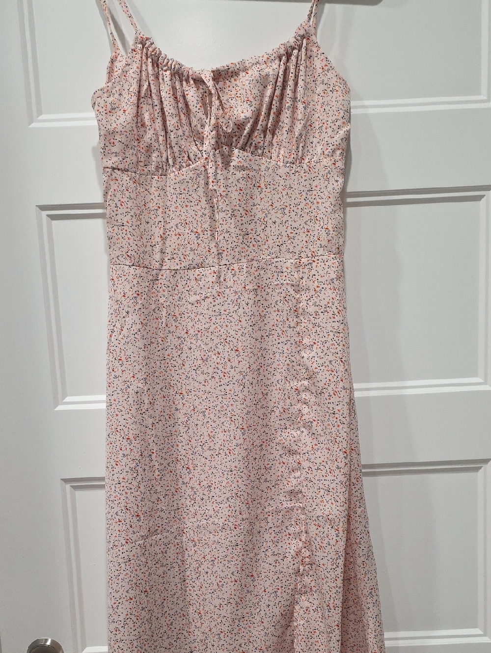 Pink Floral Spaghetti Strap Midi Dress